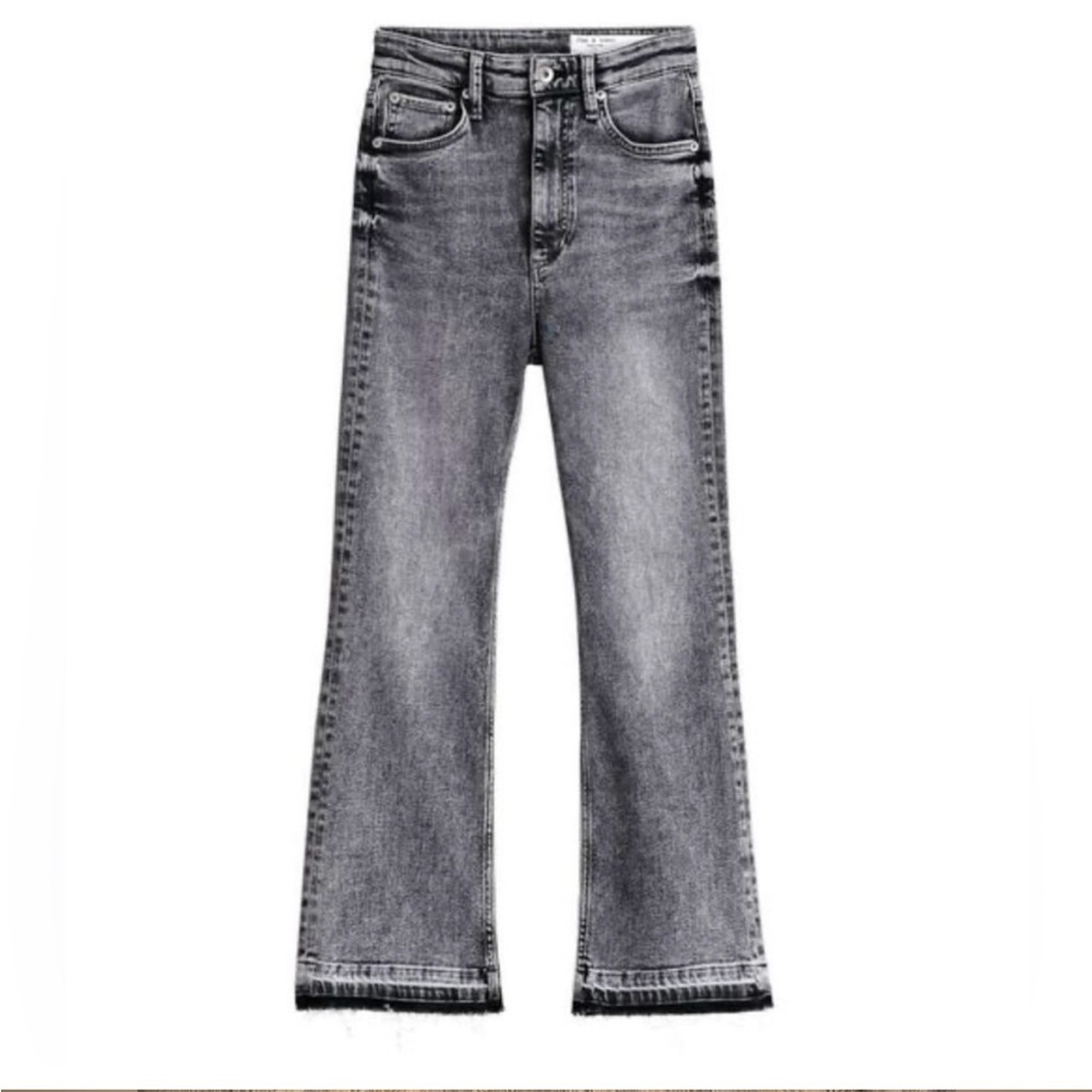 Rag & Bone Gray Flare Wide Leg Jeans with Frayed Hem Casey